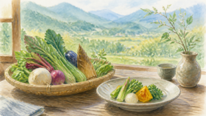 みなかみの旬野菜と季節が見える食卓の生成ビジュアル