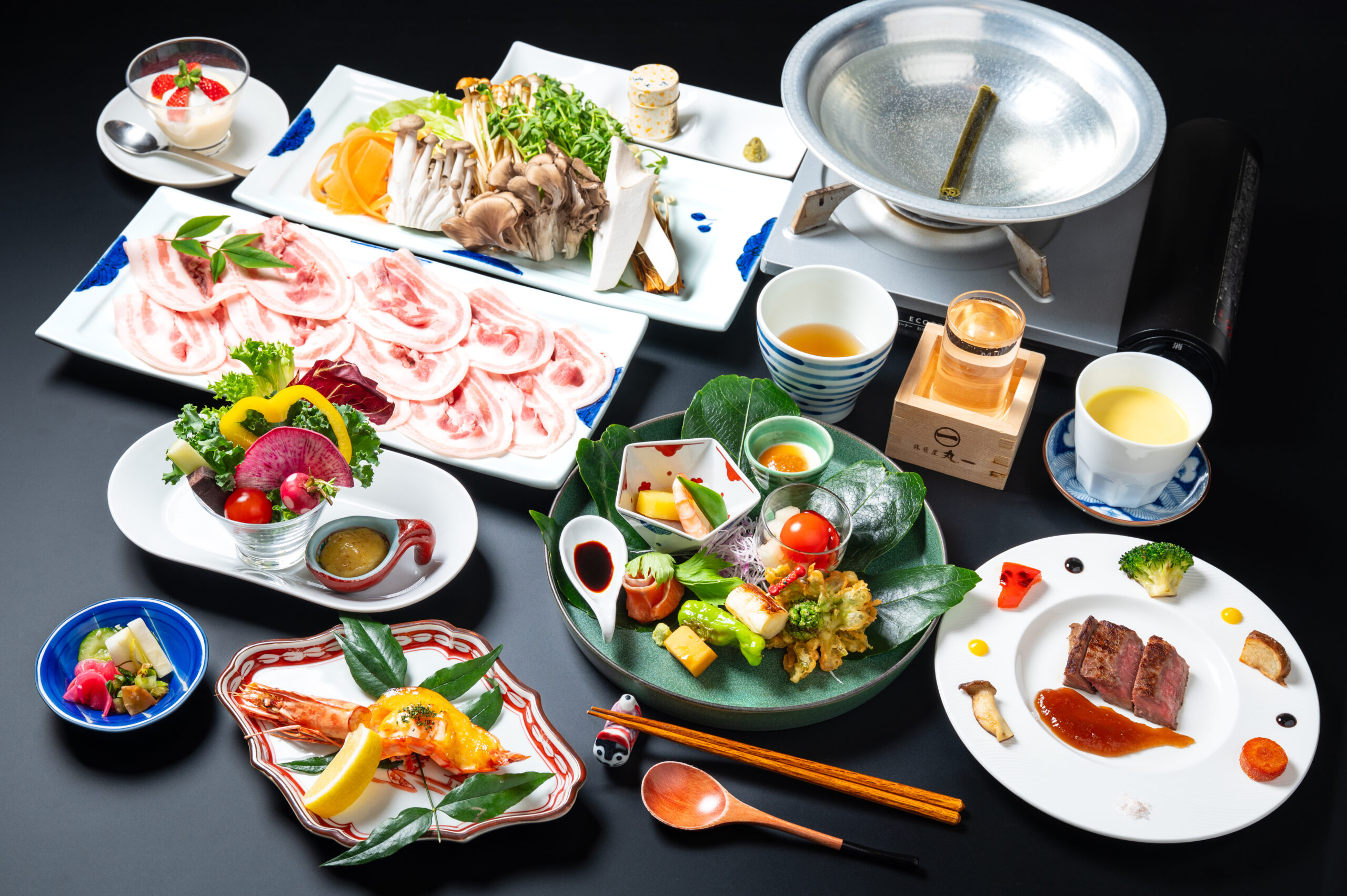 上州麦豚しゃぶしゃぶを中心にした旅籠屋丸一の夕食コース
