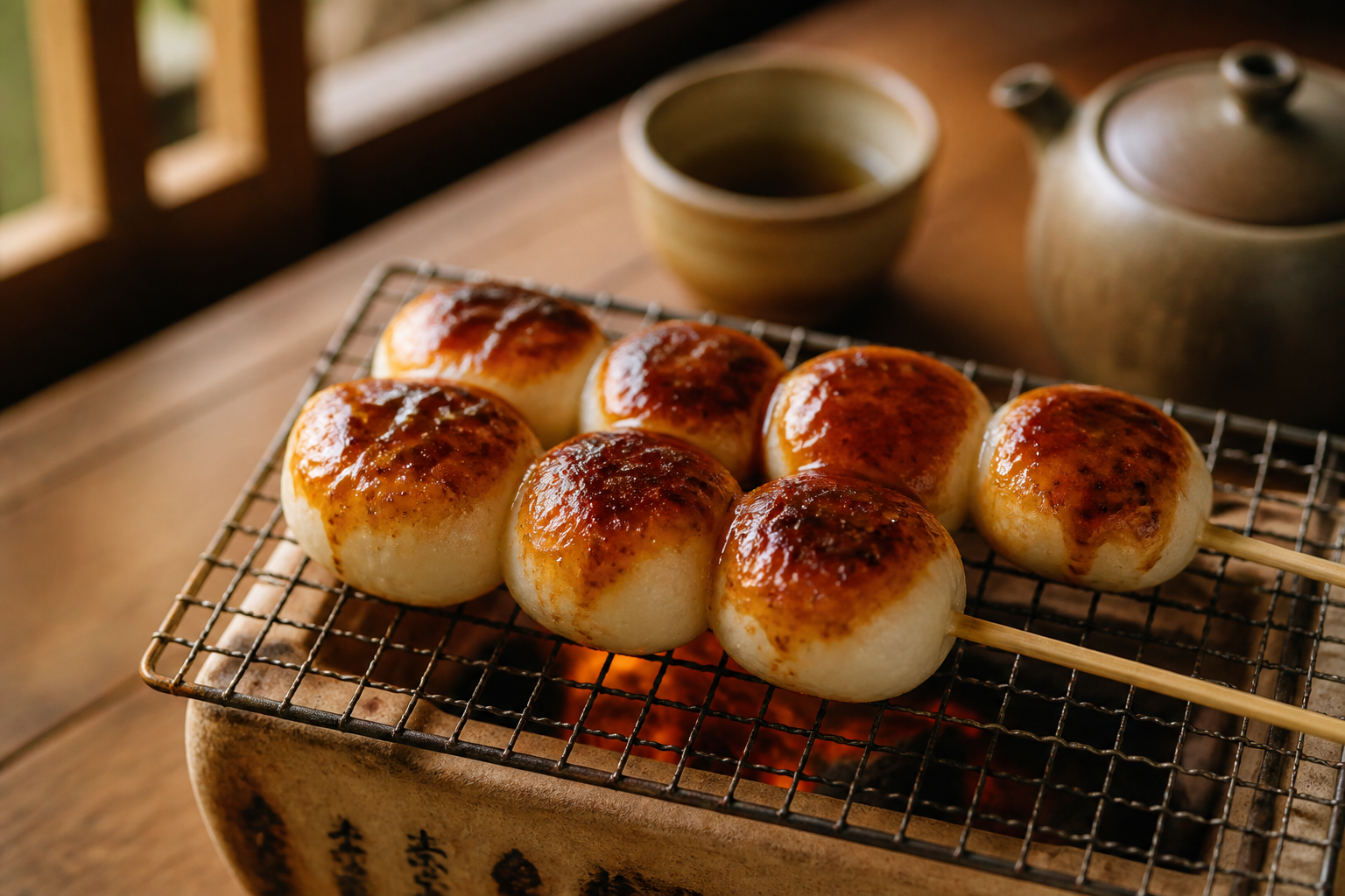 甘じょっぱい味噌だれを塗って炭火で焼く群馬名物の焼きまんじゅう