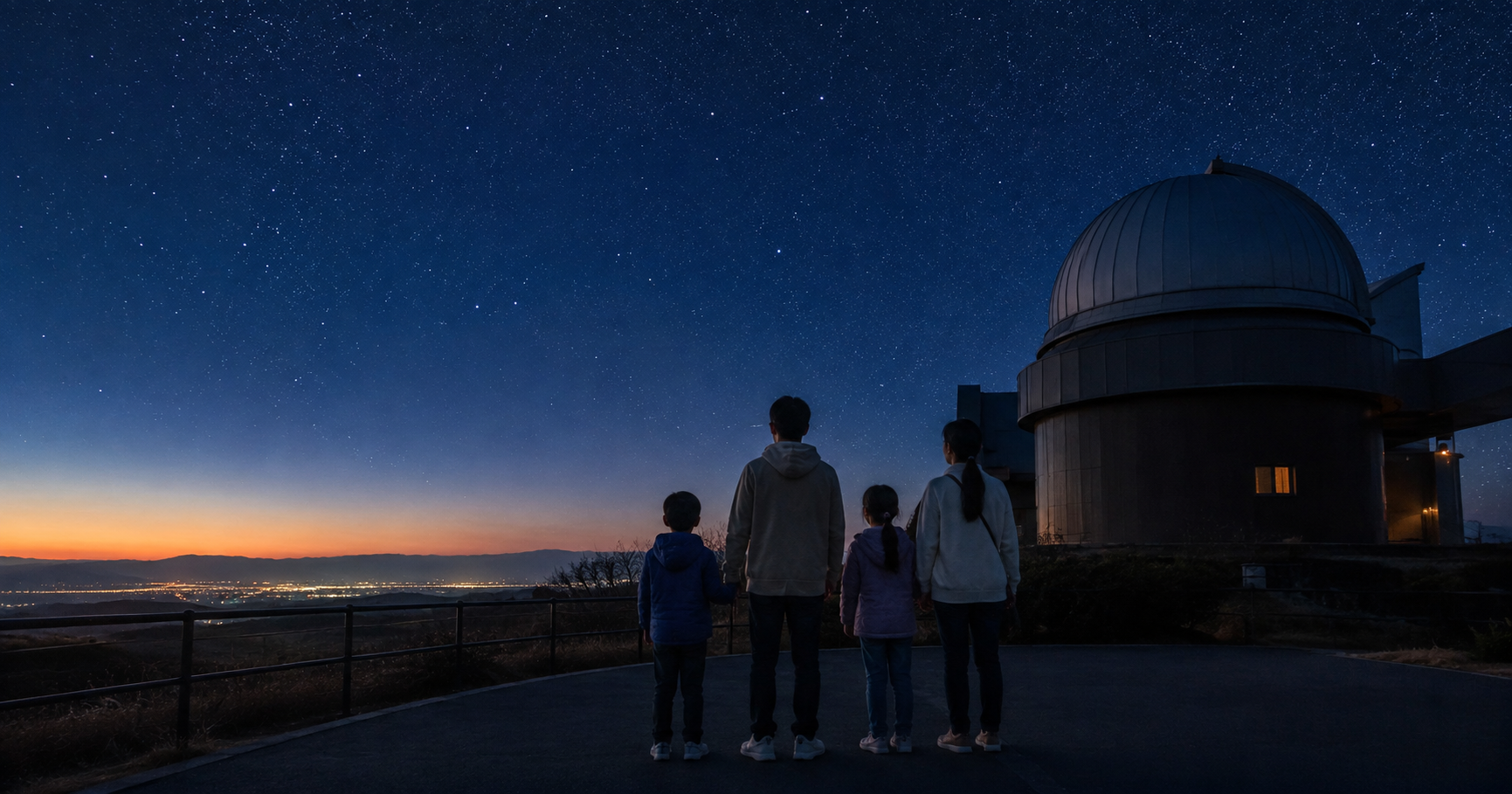 丘の天文台と星空を眺める家族旅行の利用イメージ
