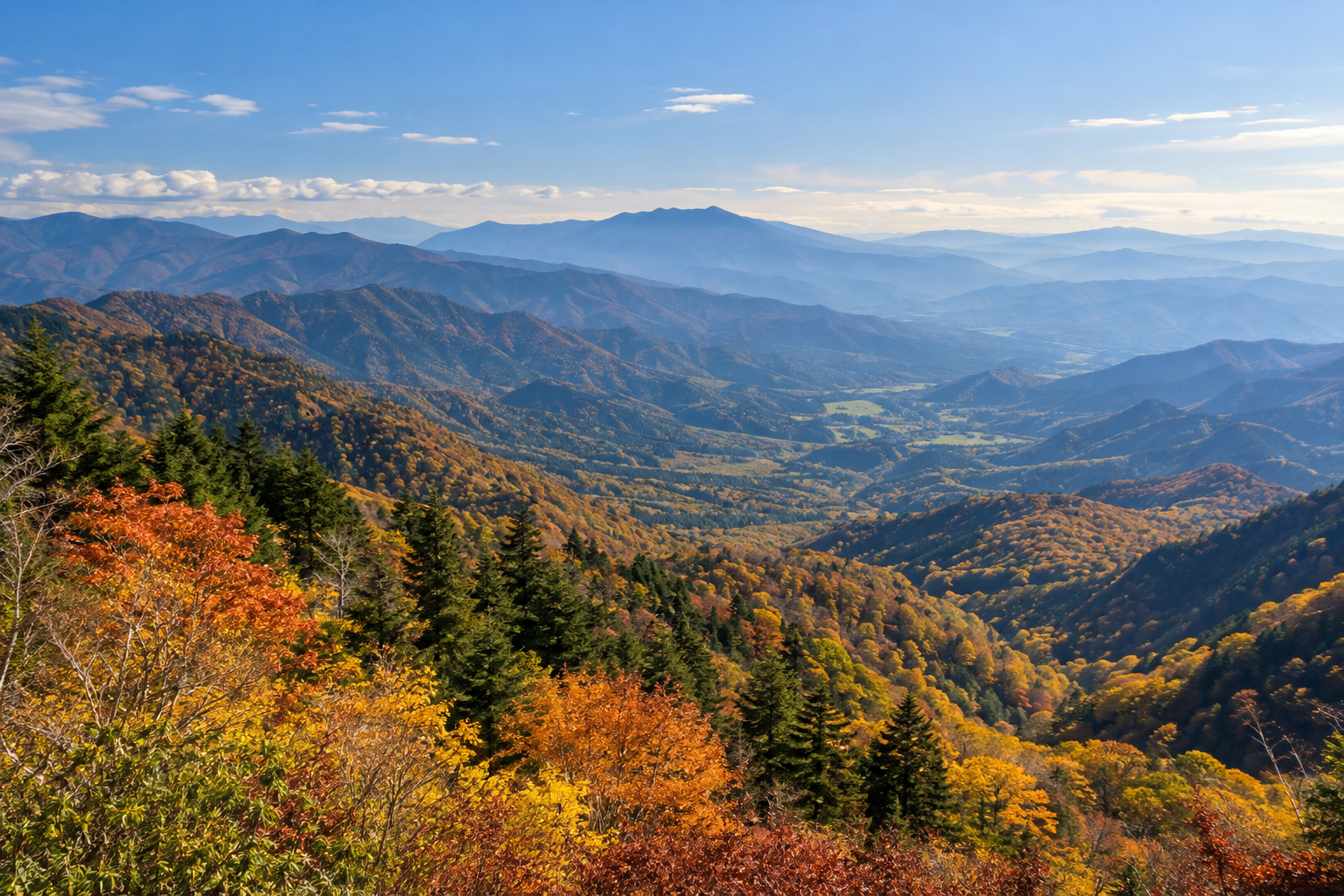 利用イメージ(AI生成) 秋色の山並みと谷を俯瞰した風景 実際の三国峠の眺望ではありません